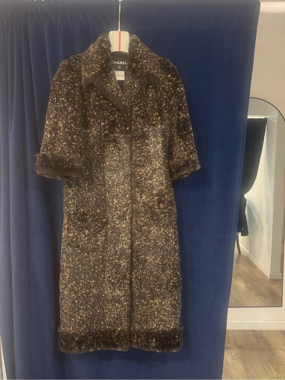 Luxury CHANEL Brown Speckled Rabbit Fur Coat with Label